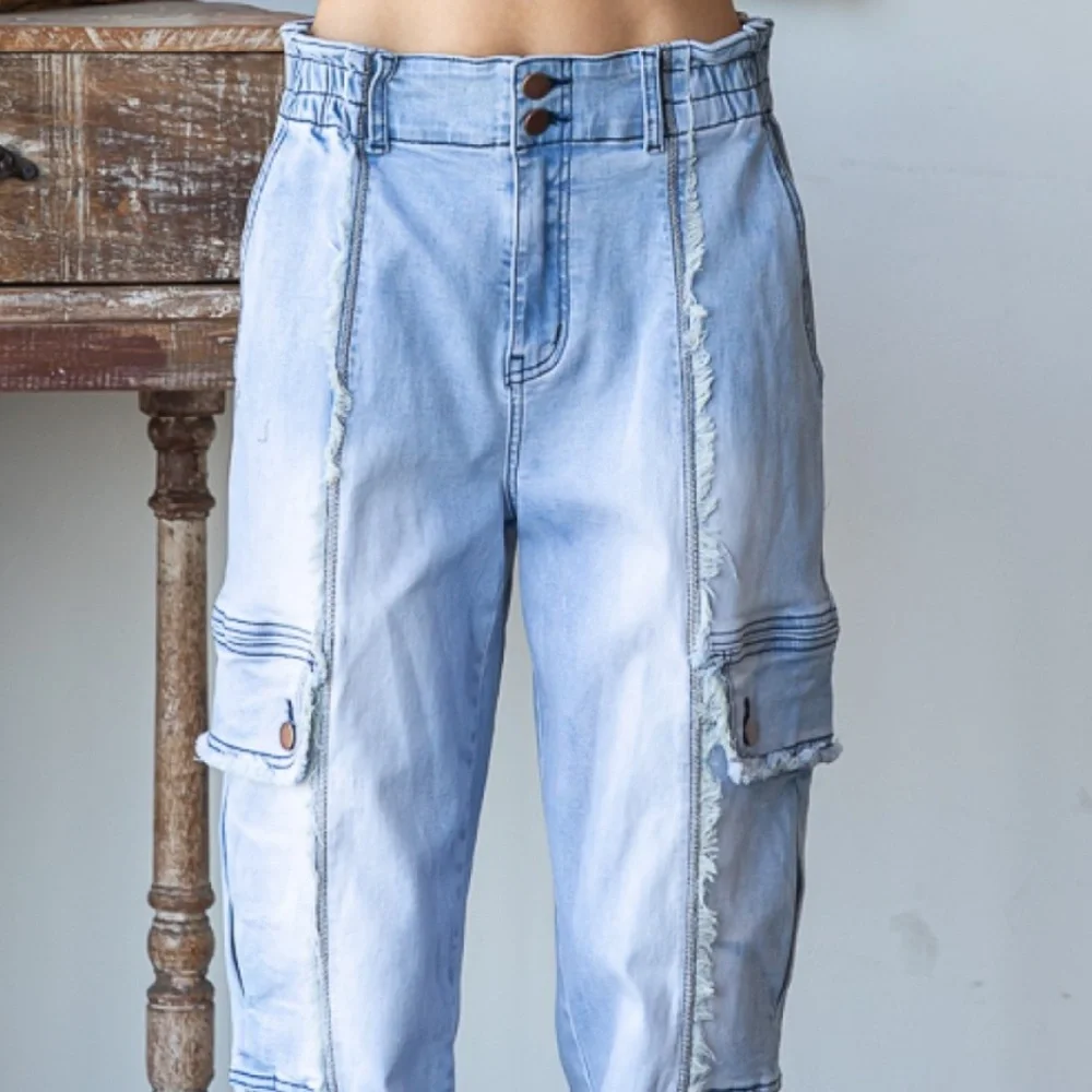 Oli & Hali Light Wash Denim Cargo Joggers - Picture 6 of 7